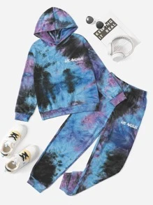 SHEIN Bộ hai mảnh Trai Lá thư Cà vạt nhuộm Giải trí - Nhiều màu - Xem 1