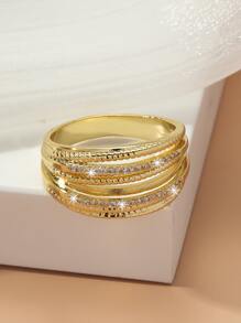 Cubic Zirconia Decor Ring - Yellow Gold - View 3