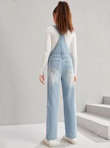 SHEIN Bé Gái Quần yếm & Áo liền quần Denim Túi Bị tách màu trơn Sẵn sàng - Rửa nhẹ - Xem 2