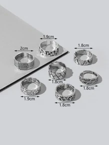 Fashionable and Popular 7pcs Men Textured Ring Alloy for Jewelry Gift and for a Stylish Look - Silver - View 3