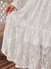 Flounce Sleeve Ruffle Hem Lace Dress