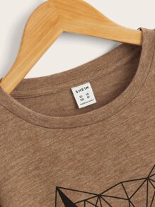 SHEIN Tween Boy Geometric Animal Printed Cartoon Pattern T-Shirt, Casual Daily Summer - Mocha Brown - View 3