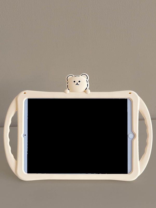 1pc Cute Handle Bear Shaped Cobertura total Soft Silicone Tablet Capa protetora Suporte compatível com iPad
