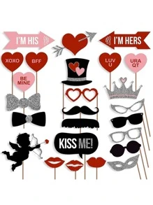 27件情人节拍照道具套装，含木棍，适用于派对装饰、婚礼派对、情人节用品 - 彩色 - 查看 6