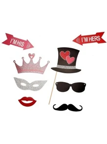 27件情人节拍照道具套装，含木棍，适用于派对装饰、婚礼派对、情人节用品 - 彩色 - 查看 5