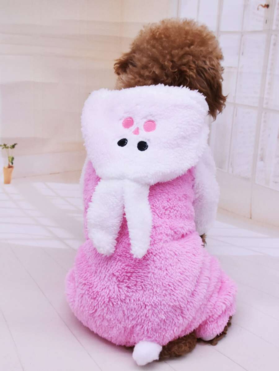 加厚双层宠物兔子服装狗狗保暖棉服猫咪秋冬装保暖服饰四脚狗套装泰迪衣服小动物服装 - 粉色 - 查看 1