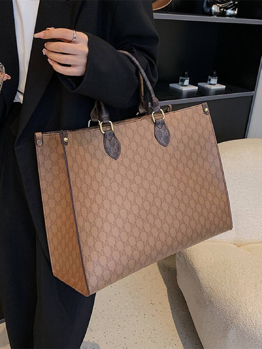 Dedoo 防水、輕巧、商務休閒、大容量秋冬時尚潮流印花、四個季節多功能旅行購物袋、超大手提包復古適合青少年女大學生、菜鳥和白領完美適合辦公室、學院、工作、商務、通勤 - 棕色 - 查看 1