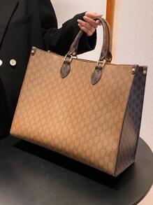 Dedoo 防水、輕巧、商務休閒、大容量秋冬時尚潮流印花、四個季節多功能旅行購物袋、超大手提包復古適合青少年女大學生、菜鳥和白領完美適合辦公室、學院、工作、商務、通勤 - 棕色 - 查看 2