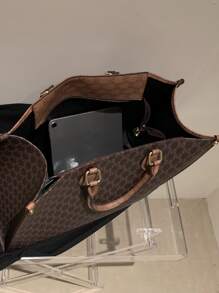 Dedoo 防水、輕巧、商務休閒、大容量秋冬時尚潮流印花、四個季節多功能旅行購物袋、超大手提包復古適合青少年女大學生、菜鳥和白領完美適合辦公室、學院、工作、商務、通勤 - 棕色 - 查看 3