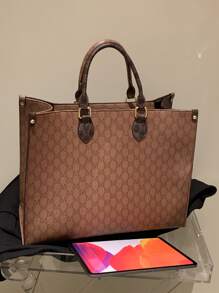 Dedoo 防水、輕巧、商務休閒、大容量秋冬時尚潮流印花、四個季節多功能旅行購物袋、超大手提包復古適合青少年女大學生、菜鳥和白領完美適合辦公室、學院、工作、商務、通勤 - 棕色 - 查看 4