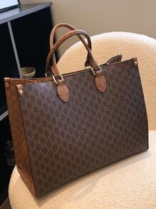 Dedoo 防水、輕巧、商務休閒、大容量秋冬時尚潮流印花、四個季節多功能旅行購物袋、超大手提包復古適合青少年女大學生、菜鳥和白領完美適合辦公室、學院、工作、商務、通勤 - 棕色 - 查看 5