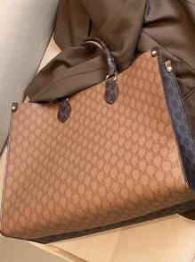 Dedoo 防水、輕巧、商務休閒、大容量秋冬時尚潮流印花、四個季節多功能旅行購物袋、超大手提包復古適合青少年女大學生、菜鳥和白領完美適合辦公室、學院、工作、商務、通勤 - 棕色 - 查看 6