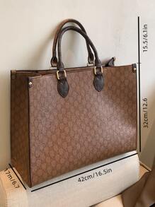 Dedoo 防水、輕巧、商務休閒、大容量秋冬時尚潮流印花、四個季節多功能旅行購物袋、超大手提包復古適合青少年女大學生、菜鳥和白領完美適合辦公室、學院、工作、商務、通勤 - 棕色 - 查看 7