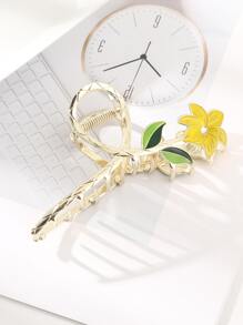 花朵設計髮爪 - 黃色 - 查看 1
