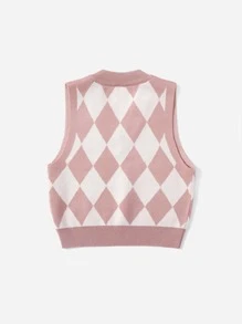 SHEIN Cô gái Tween 1 Miếng Họa tiết Argyle Áo len vest - Nhiều màu - Xem 2