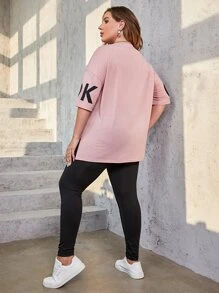 Mulvari Plus Slogan Graphic Drop Shoulder Tee & Leggings - Multicolor - View 2