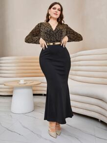 Modelyn Đầm Plus Size Trọn gói Dây kéo Đồ họa Hấp dẫn - màu đen - Xem 3