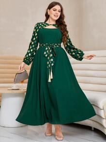 Al Najma Đầm Plus Size Thắt lưng Cắt ra Đồ họa Hấp dẫn - Màu xanh lá cây đậm - Xem 3