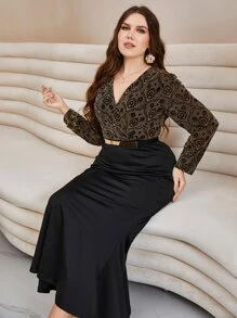 Modelyn Đầm Plus Size Trọn gói Dây kéo Đồ họa Hấp dẫn - màu đen - Xem 4
