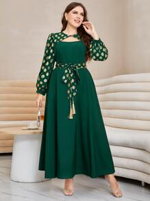 Al Najma Đầm Plus Size Thắt lưng Cắt ra Đồ họa Hấp dẫn - Màu xanh lá cây đậm - Xem 4