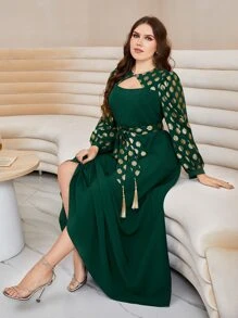 Al Najma Đầm Plus Size Thắt lưng Cắt ra Đồ họa Hấp dẫn - Màu xanh lá cây đậm - Xem 5