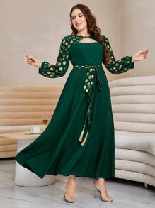 Al Najma Đầm Plus Size Thắt lưng Cắt ra Đồ họa Hấp dẫn - Màu xanh lá cây đậm - Xem 6