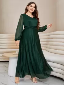 Modelyn Plus Twist Bishop Sleeve Mesh Dress Women Outfit Long Evening Dresses Fall Cloth For Women