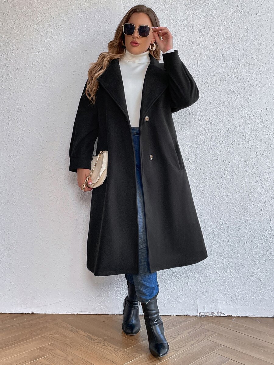 Celure Plus Lapel Neck Double Breasted Drop Shoulder Overcoat