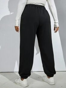 Flirla Plus Cut Out Elastic Waist Joggers - Black - View 3