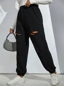 Flirla Plus Cut Out Elastic Waist Joggers - Black - View 6