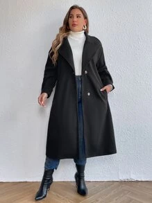 Celure Plus Lapel Neck Double Breasted Drop Shoulder Overcoat