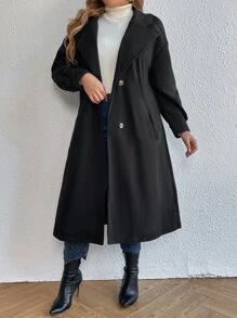 Celure Plus Lapel Neck Double Breasted Drop Shoulder Overcoat