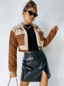 Muchica Flap Pocket Drop Shoulder Teddy Jacket - Multicolor - View 3