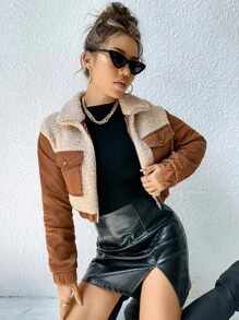 Muchica Flap Pocket Drop Shoulder Teddy Jacket - Multicolor - View 4