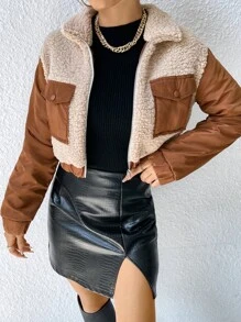 Muchica Flap Pocket Drop Shoulder Teddy Jacket - Multicolor - View 7