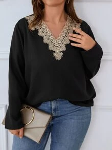 SHEIN LUNE Plus Guipure Lace Blouse - Black - View 1