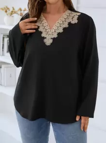 SHEIN LUNE Plus Guipure Lace Blouse - Black - View 6
