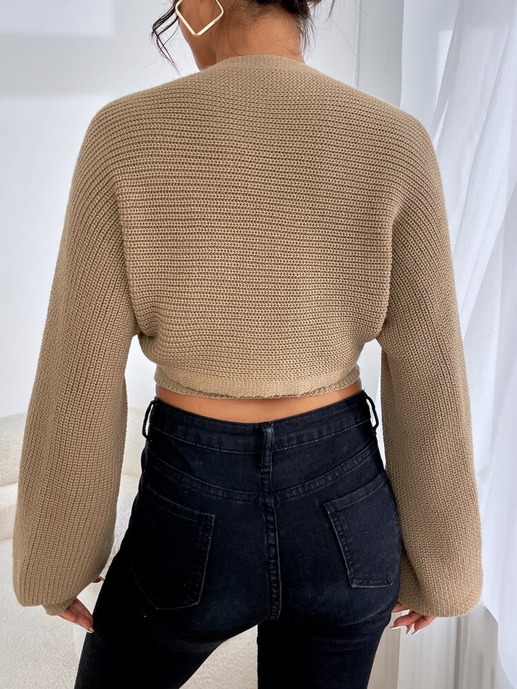 Lantern Sleeve Crop Shrug Cardigan & Tube Knit Top