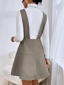 SHEIN Frenchy 1入組雙排釦背帶半身裙 - 卡其色 - 查看 2