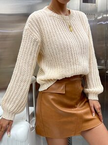 SHEIN Essnce Drop Shoulder Ribbed Knit Jumper - Apricot - View 3