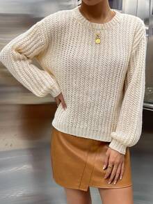 SHEIN Essnce Drop Shoulder Ribbed Knit Jumper - Apricot - View 5