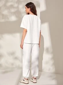 Mulvari Letter Graphic Drop Shoulder Tee & Joggers Set - White - View 3