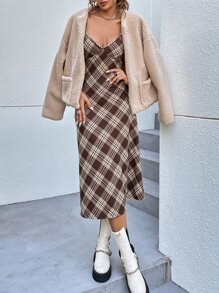 SHEIN EZwear Váy dài họa tiết kẻ caro thường ngày cho nữ - Nhiều màu - Xem 5