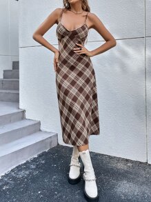 SHEIN EZwear Váy dài họa tiết kẻ caro thường ngày cho nữ - Nhiều màu - Xem 6