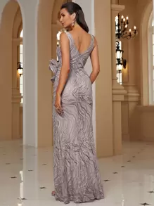 Missord Đầm Tương phản Mesh Xù Dây kéo Tách cao màu trơn Hấp dẫn - Bụi tím - Xem 2