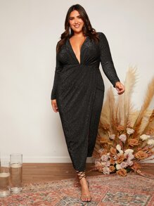 SHEIN Belle Váy phù dâu Plus Trọn gói màu trơn Hấp dẫn - màu đen - Xem 5