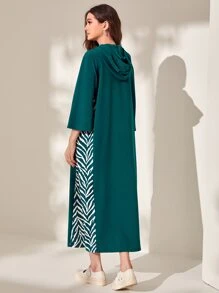 Mulvari 斑馬紋落肩袖抽繩連帽連衣裙 - 墨綠色 - 查看 4