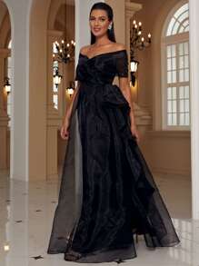 Missord Off Shoulder Ruffle Trim Split Thigh Dress - Black - View 5