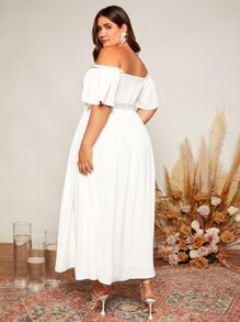SHEIN Belle Plus Off Shoulder Flutter Sleeve Wedding Dress - White - View 2