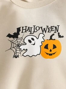 SHEIN EZwear Sudadera con estampado de halloween - Albaricoque - Ver 4